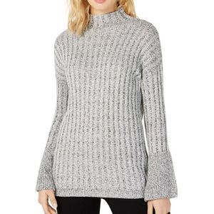 INC International Concepts Bell Sleeve Mock Neck Tunic Sweater Grey Fleck XL